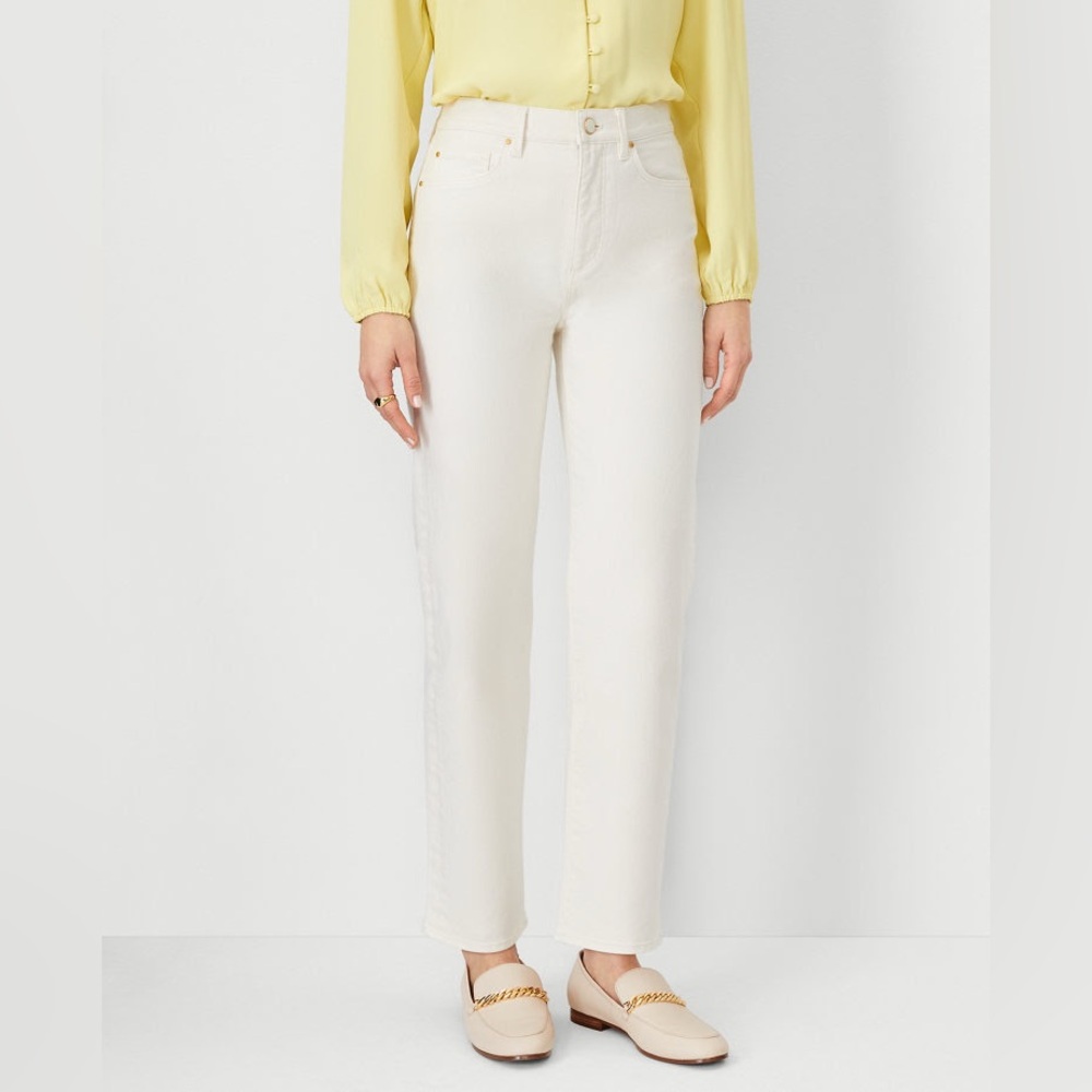 Ann Taylor petite high rise straight jeans in ivory